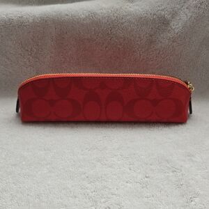 Coach Signature Red Pencil Case with Gold Zipper